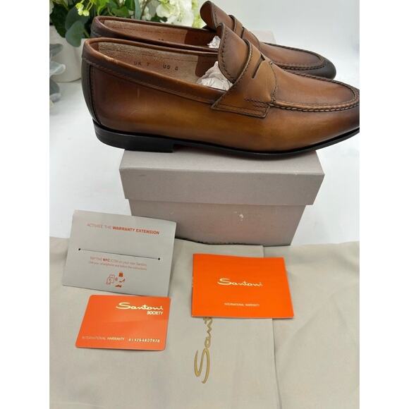 Men\'s Santoni Carlo soft furnished Leather penny loafers size 8 US made in Italy main image 7